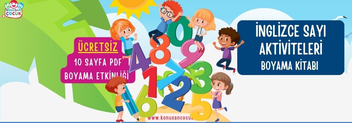 Çocuklar için İngilizce Sayı Aktiviteleri Boyama Kitabı